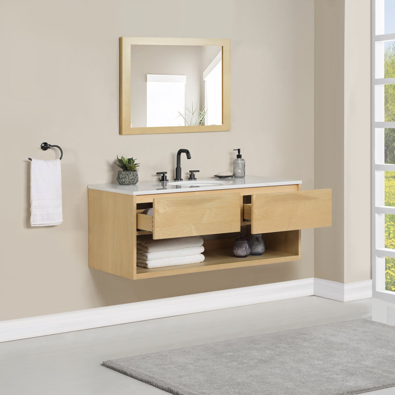 Redbridge 48'' Single Wall Mounted Bathroon Vanity with Quartz Top