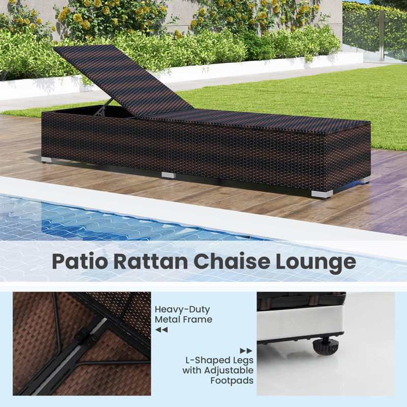 2 Pcs Chaise Lounge With 4-level Backrest Heavy-duty Metal Frame Seat Cushion Grey