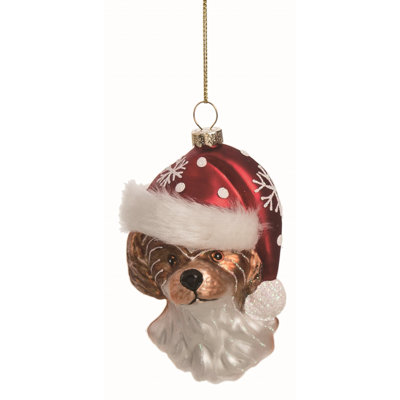 Figurine décorative suspendue chien en verre avec chapeau