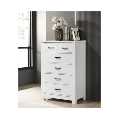 Cosmo 31"W White 5-Drawer Dresser Chest - Engineered Wood Bedroom Storage Furniture with Black Handles