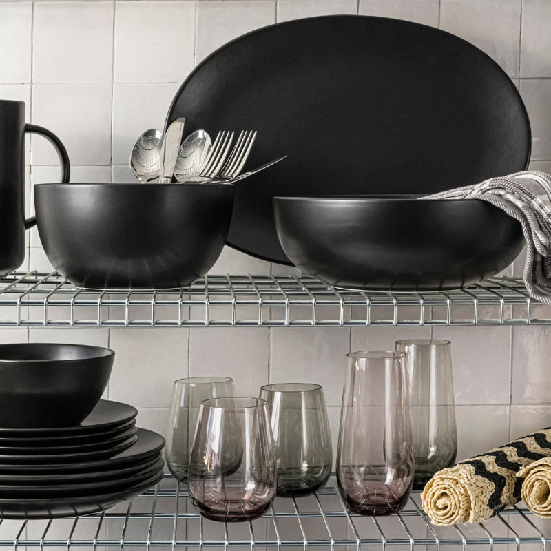 over&back Coupe Semi Hand-Finished Stoneware Tall Serving Bowl, Black