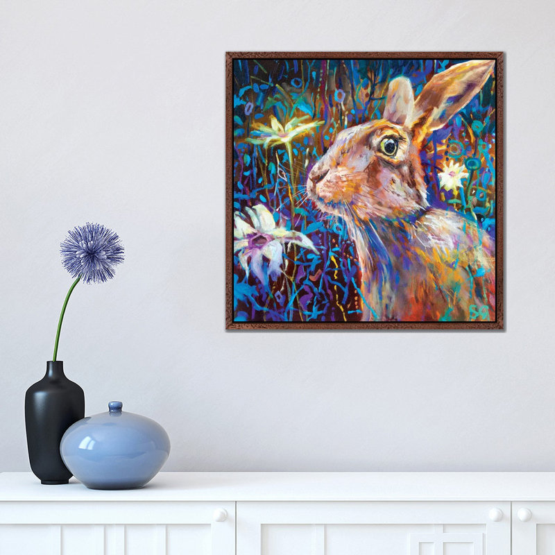Big Daisies by Sue Gardner - Painting on Canvas, 45.72 cm H x 45.72 cm W, Classic Brown Wood Framed