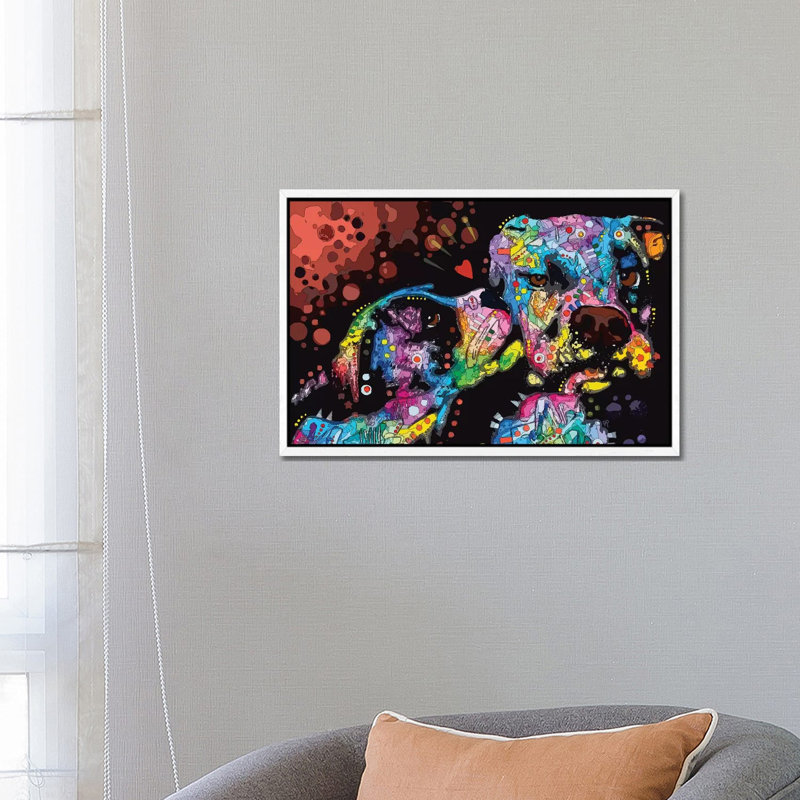 It's Just Puppy Love by Dean Russo - Print on Canvas, 45.72cm H x 66.04cm W x 3.81cm D, White Framed