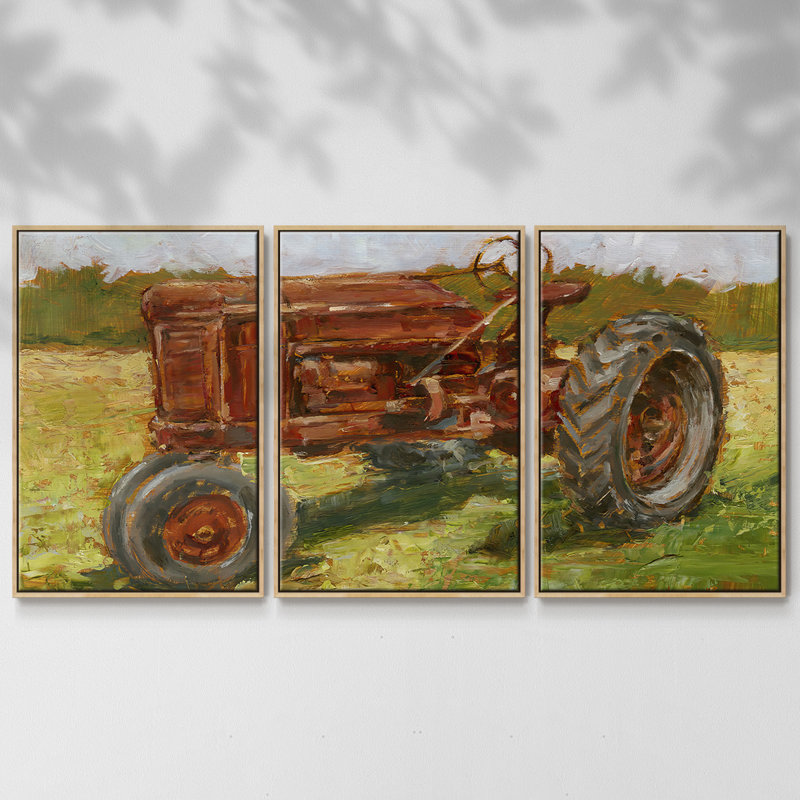 Rustic Tractors II - 3 pièces, reproduction sur toile, H 40 po x l 78 po x P 2 po, Naturel