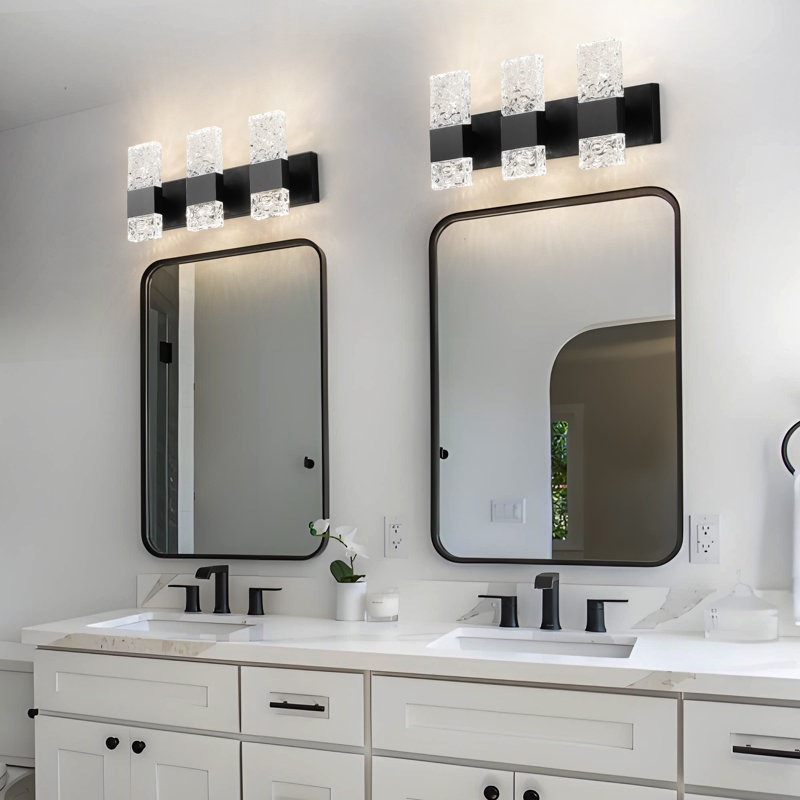 Luxcien Dimmable Crystal Bathroom Vanity Light, 3, Matte Black