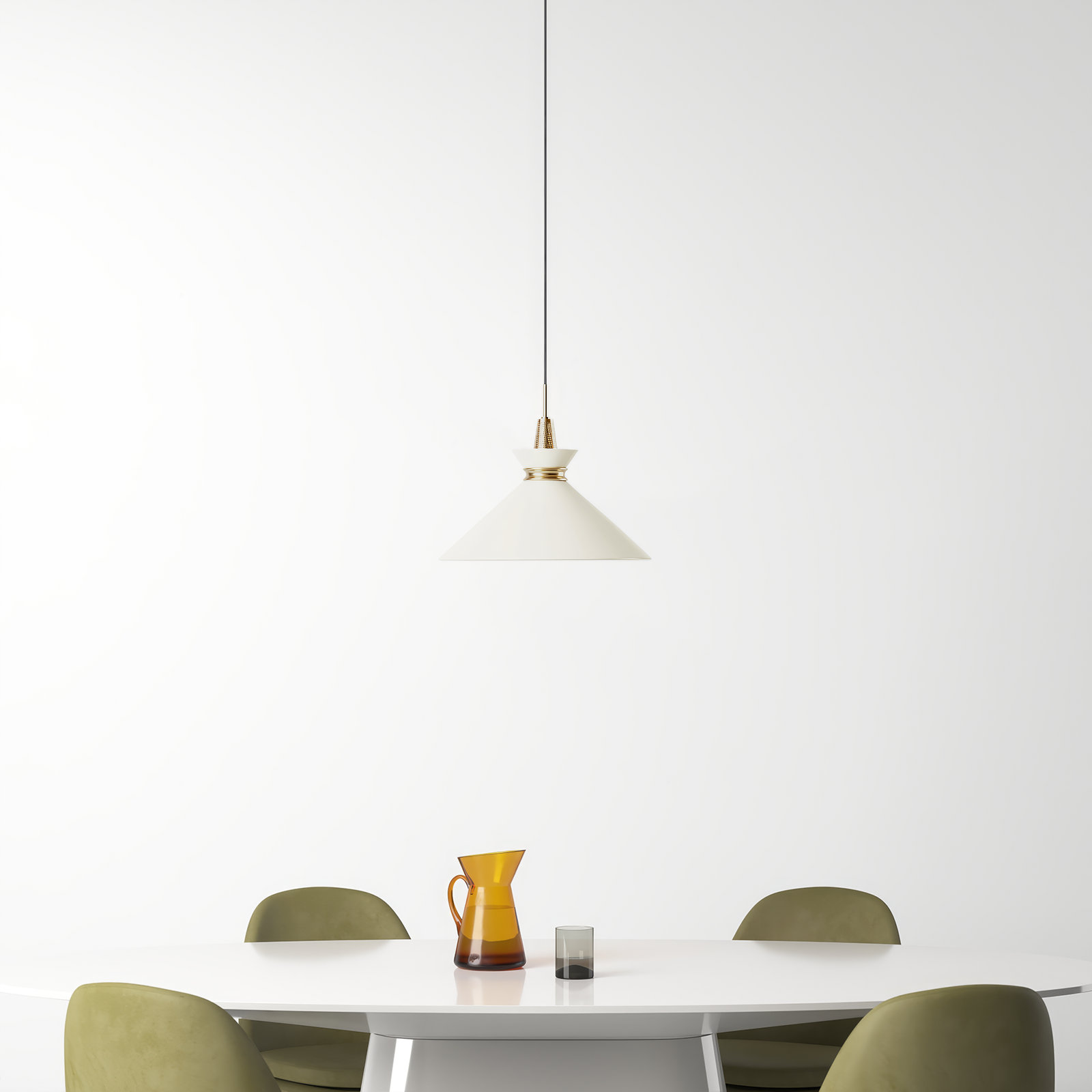 Corby Single Light Metal Pendant, Aged Brass, Cream, 15.25" H x 18" W x 18" D