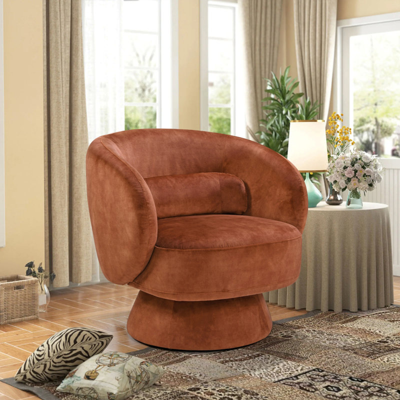 Saboor 78Cm Wide Swivel Barrel Chair, Rust Polyester Blend
