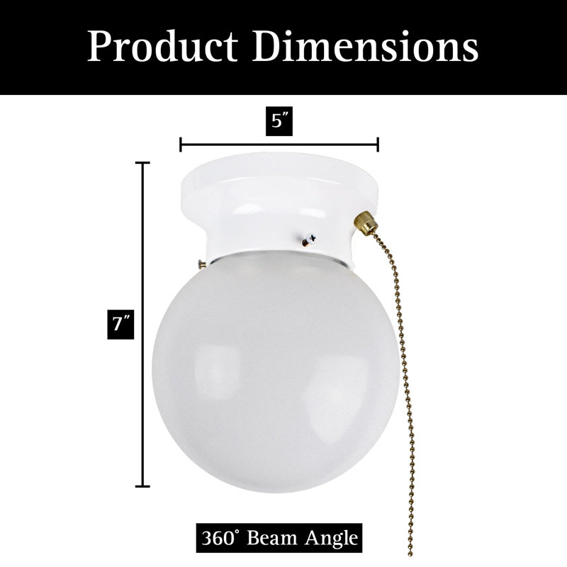 Plafonnier encastré en verre 6 po à DEL avec chaîne de traction - Luminaire sphérique - Luminaire 500 lumens 3000K, Blanc mat