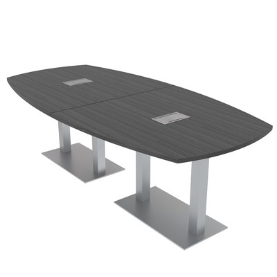 Arc-Boat Meeting Room Table With Double Metal Post Base 2 Power And Data Modules