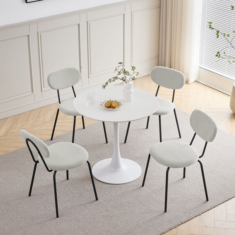 Cotton Blend Upholstered Metal Stacking Accent, White, 4