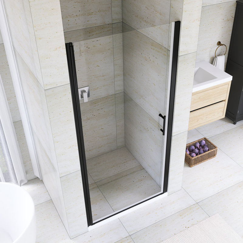 36-37 3/8 "Porte de douche pivotante sans cadre, Noir mat