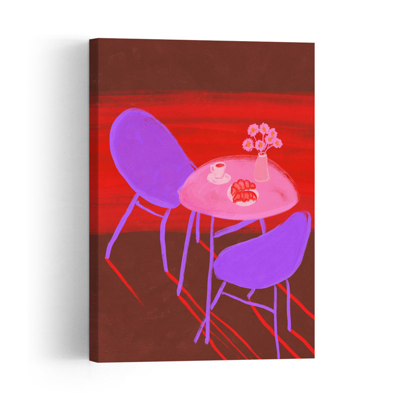 Déjeuner dynamique au café, impression d'art mural contemporain avec des fleurs vibrantes, 48" H x 32" W