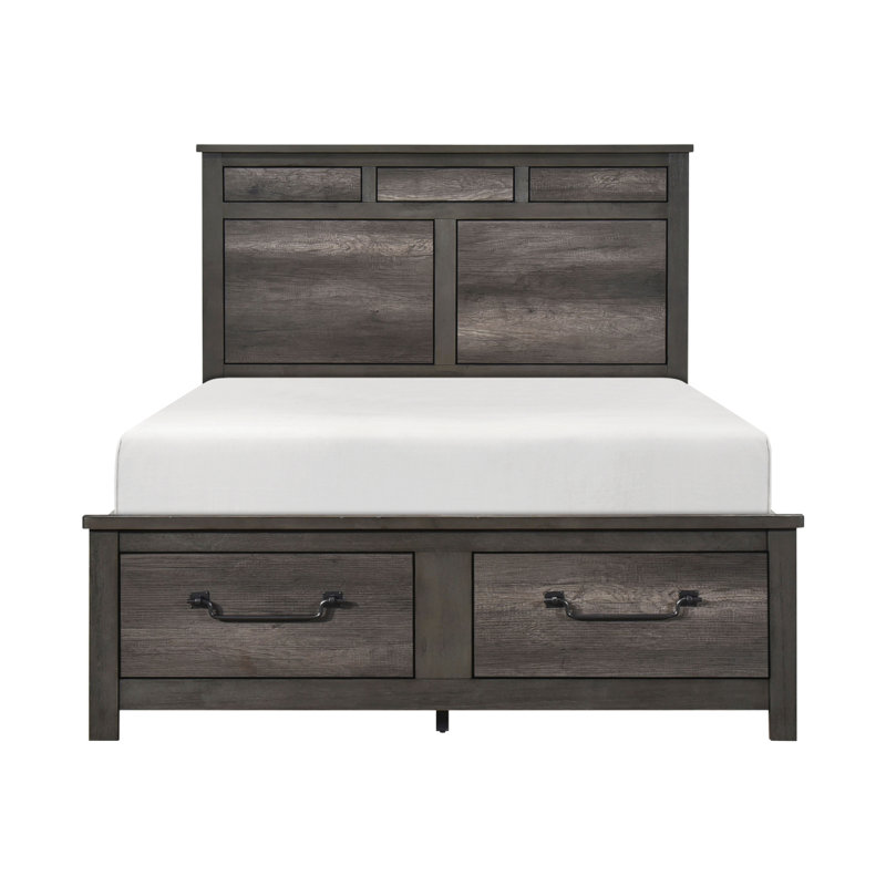 Grand lit plateforme 1Pc au fini gris avec rangement pour pied de lit