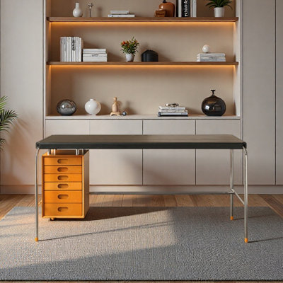 Stainless steel vintage desk with storage cabinet