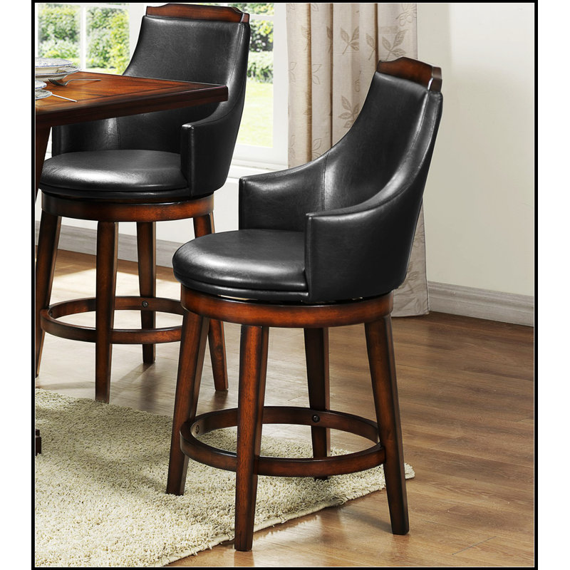 Ensemble de 2 chaises pivotantes à hauteur de comptoir rembourrées en similicuir brun foncé
