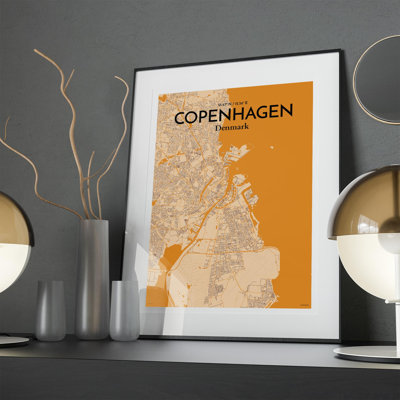 Copenhagen City Map In Vintage - No Frame Print