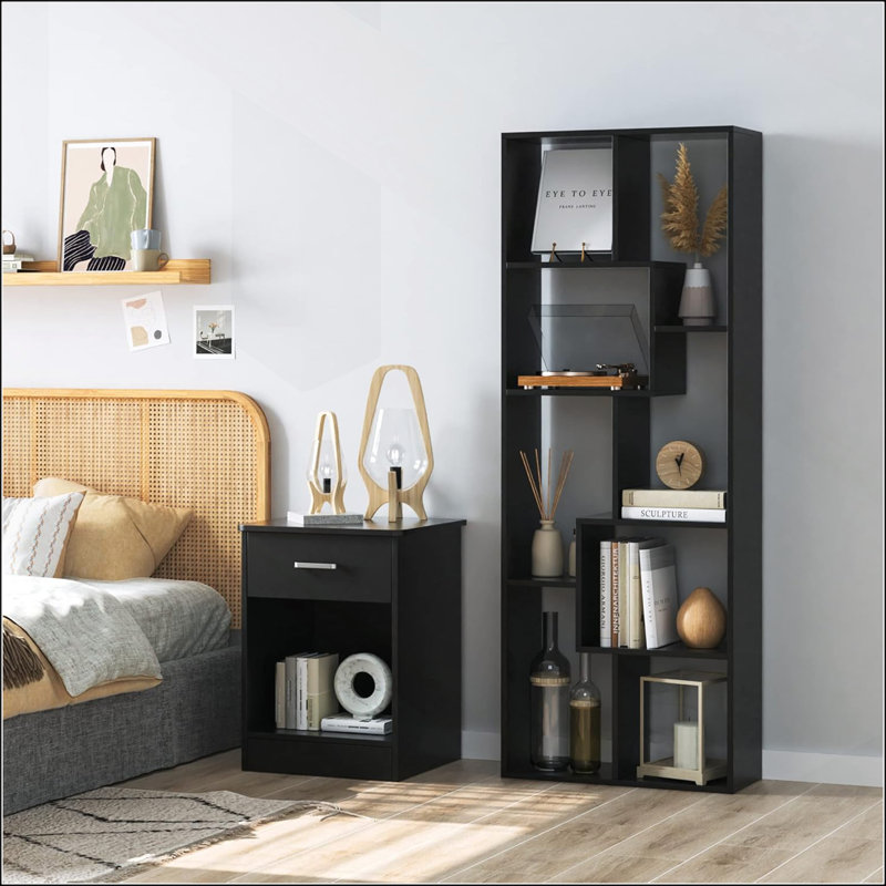 5-Tier Asymmetrical Display Shelf & Bookcase for Efficient Storage and Stylish Room Division, Black