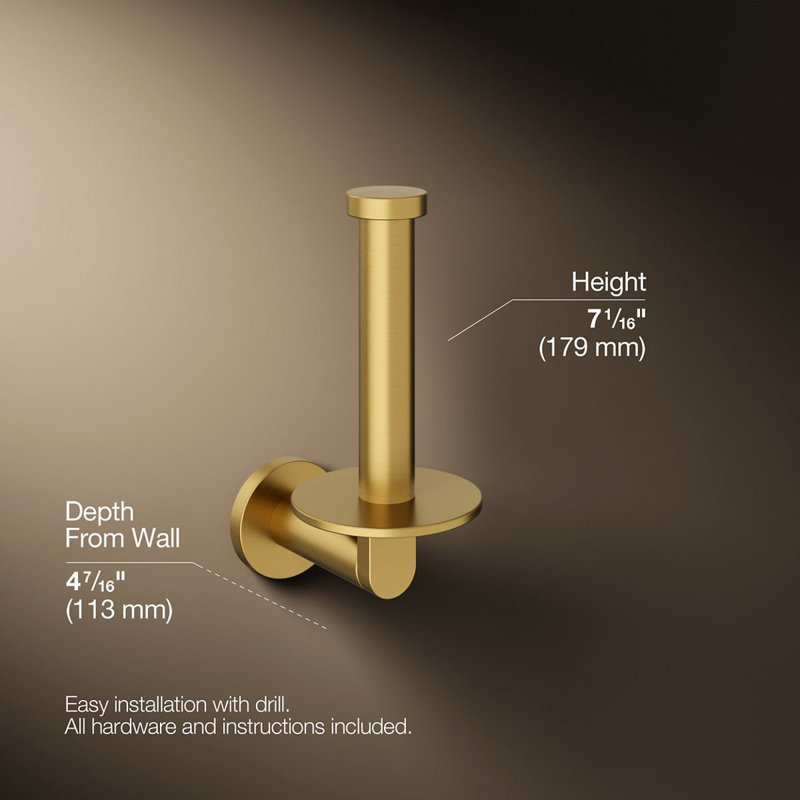 Vertical Wall Mount Toilet Paper Holder, Brushed Gold