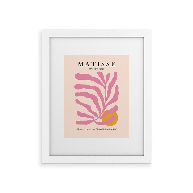 «Cocoon Design Matisse Cut Out Pink Leaf», reproduction d'art encadrée, Blanc, H 24 po x l 18 po
