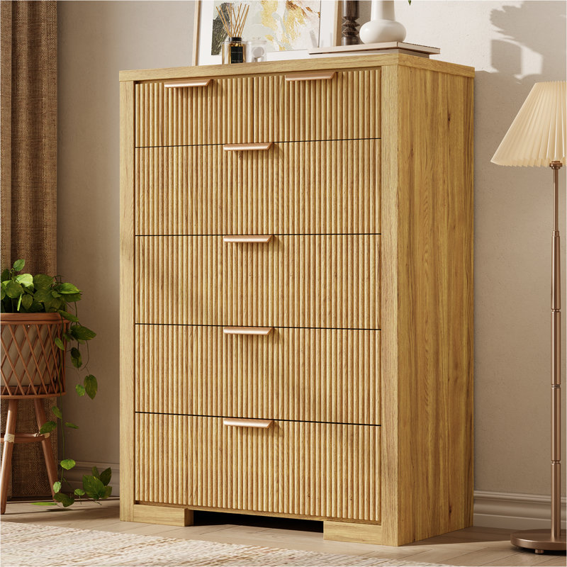 Commode 31,5 po à 6 tiroirs pour chambre à coucher, commode haute moderne, rangement pour commodes en bois