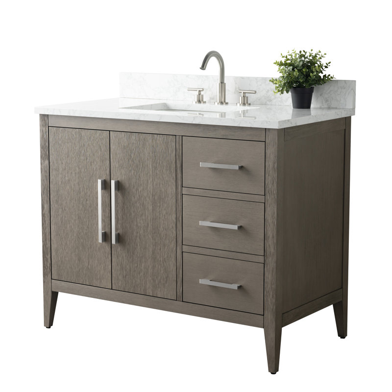 Chambery 42" Single Sink Bathroom Vanity with Engineered Marble Top, Brushed Nickel, Driftwood Gray