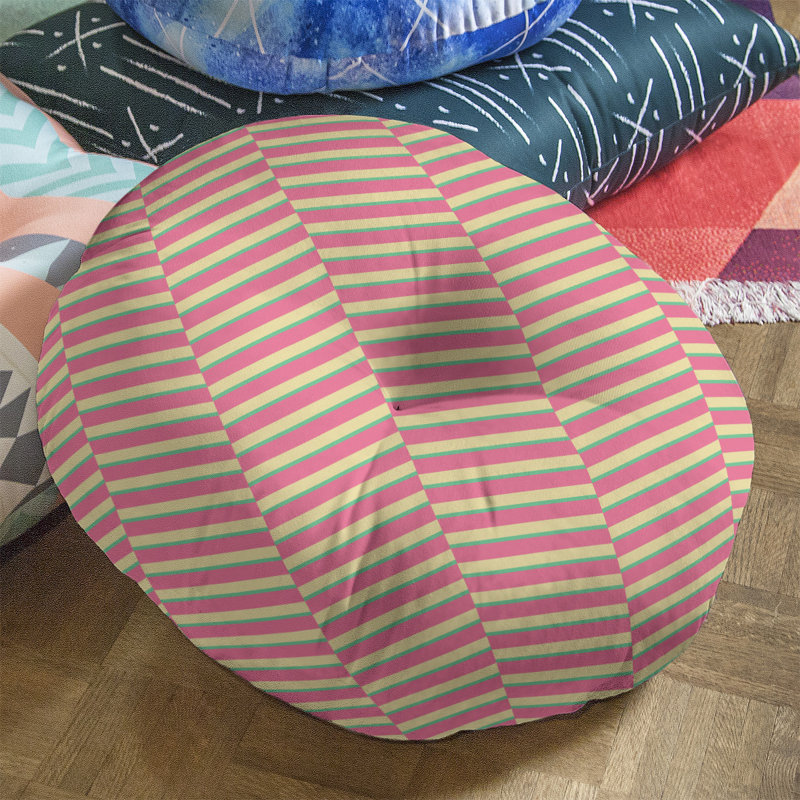 Coussin de sol à rayures fracturées, 30 po x 30 po, Rose vert / jaune