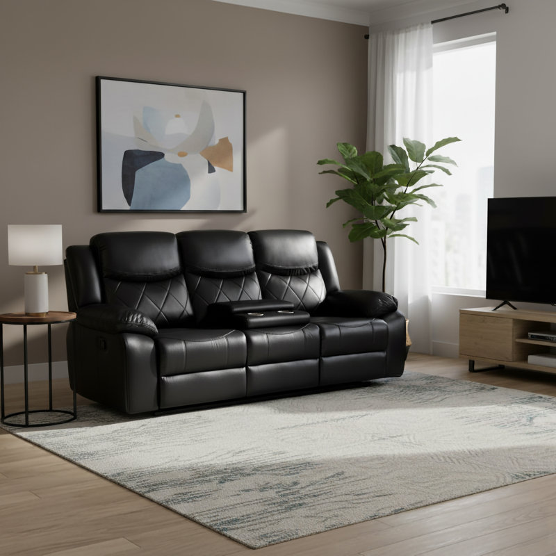 Sameriah 88'' Faux Leather Reclining Sofa, Black