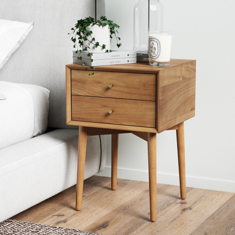 2-Drawer Wood Nightstand with Storage, Brown