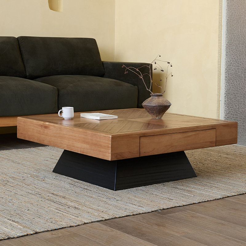 Table basse de style industriel américain, H 13,8 po x L 39,4 po x l 39,4 po, Brun