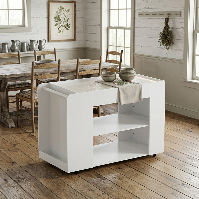 47.8" W Kitchen Island With Glass Top And Light