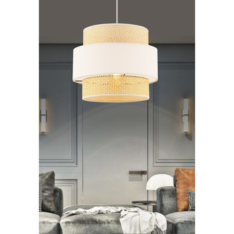Lustre en métal élégant avec capuchon en tissu, chameau et blanc, 11,8 po x 11,8 po x 10,6 po | Hauteur totale: 25,6 pouces | Douille E27 (60 W maximum) | Certifié CE, parfait pour le salon ou la salle à manger, solution d'éclairage élégante