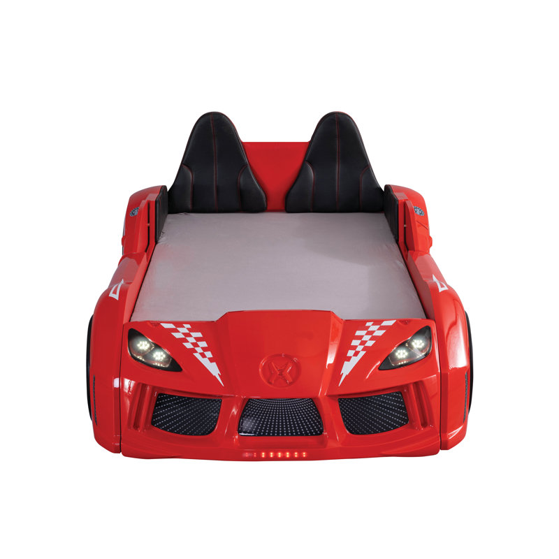 Lunnie Twin Race Car Bed with LED Lights and Remote Sounds, Red