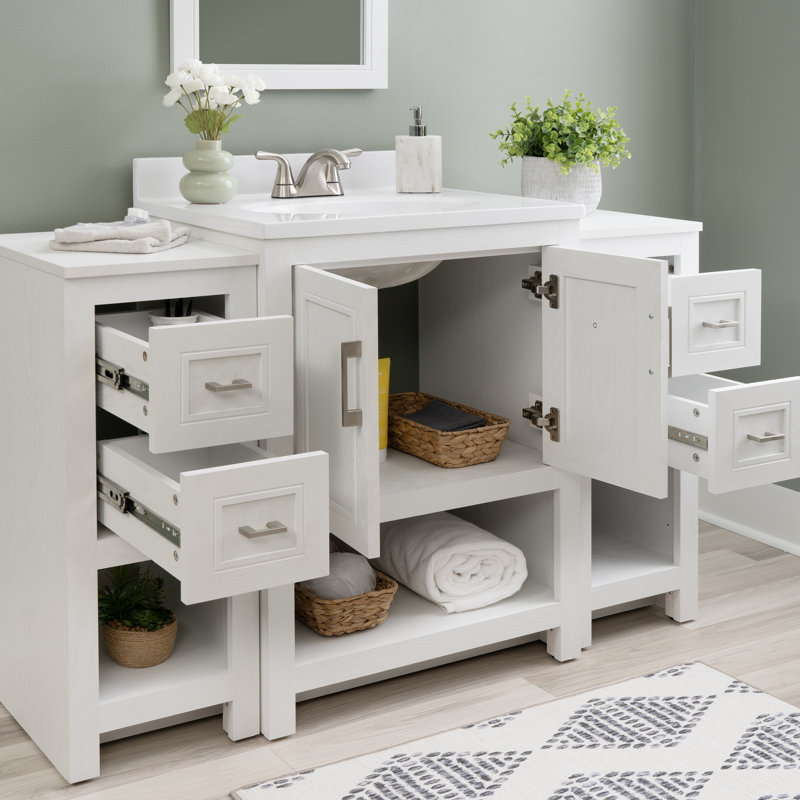Stovall 48 Inch Single Vanity with Integrated Top and Sink with Mirror, White