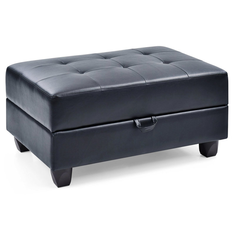 Larayne Upholstered Ottoman, Black Polyurethane