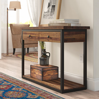 Sturminster 43" Wide Rustic Industrial Solid Wood Metal Frame Console Table With Storage