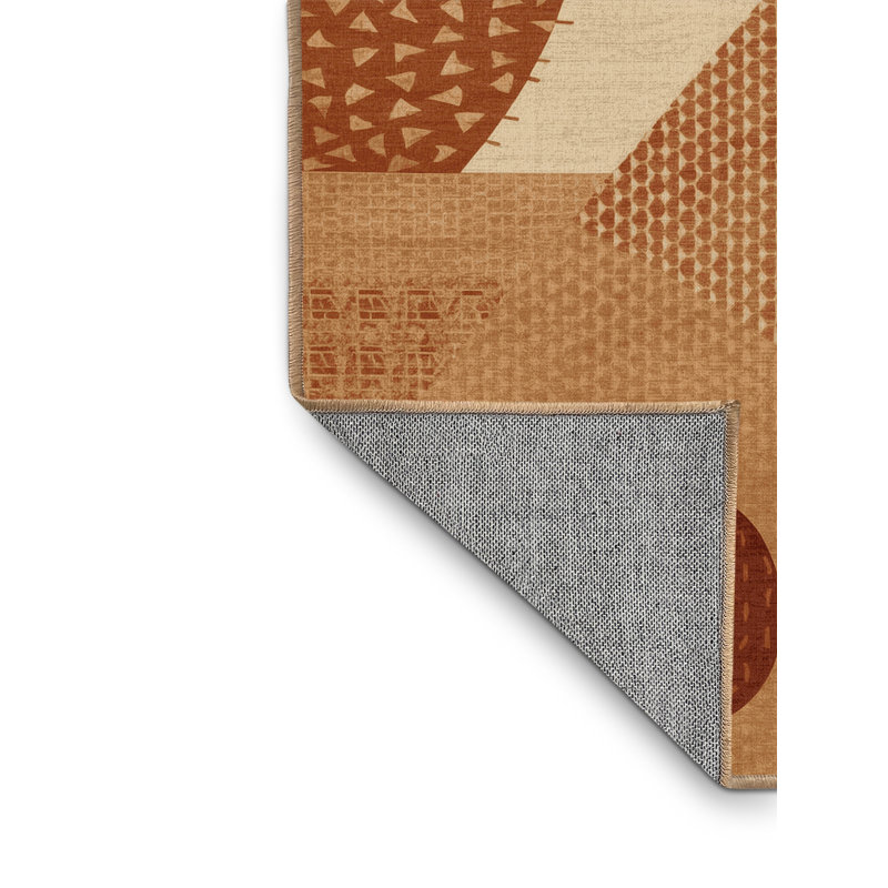 Tapis d'inspiration mondiale parrilla prickly poire lavable à la machine en brun - reliure brun clair, Carré 4 pi