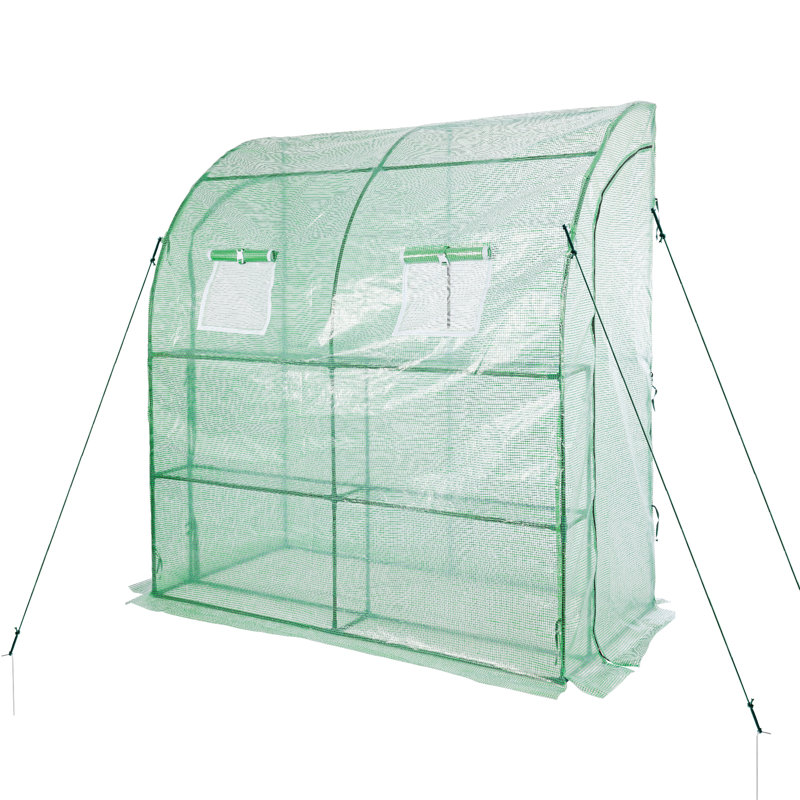 2x1x2m Lean to Greenhouse with Shelves, Green