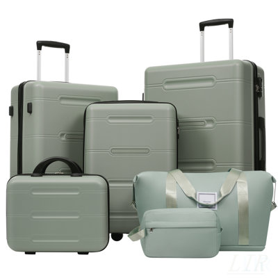 6 Piece Lightweight Hardshell Luggage Set with Spinner Wheels, Password Lock, and Multiple Travel Accessories for All Your Needs