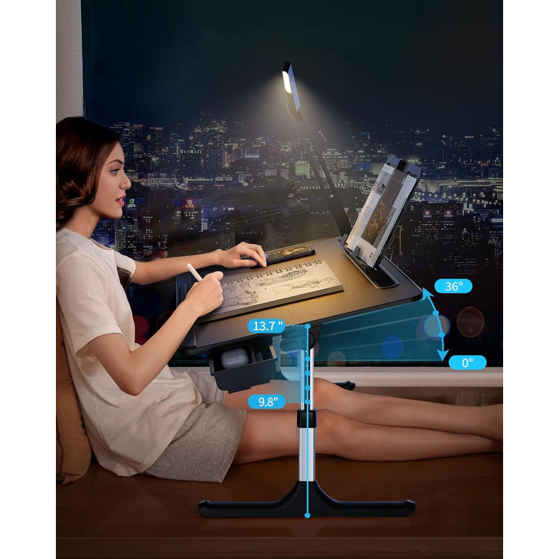 Laptop Table with LED Desk Light,Height Adjustments,Black