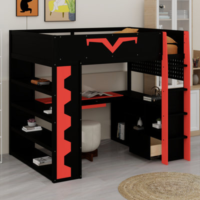Lit mezzanine avec prise de courant, tiroir de rangement et plateau à clavier Advanced Gaming