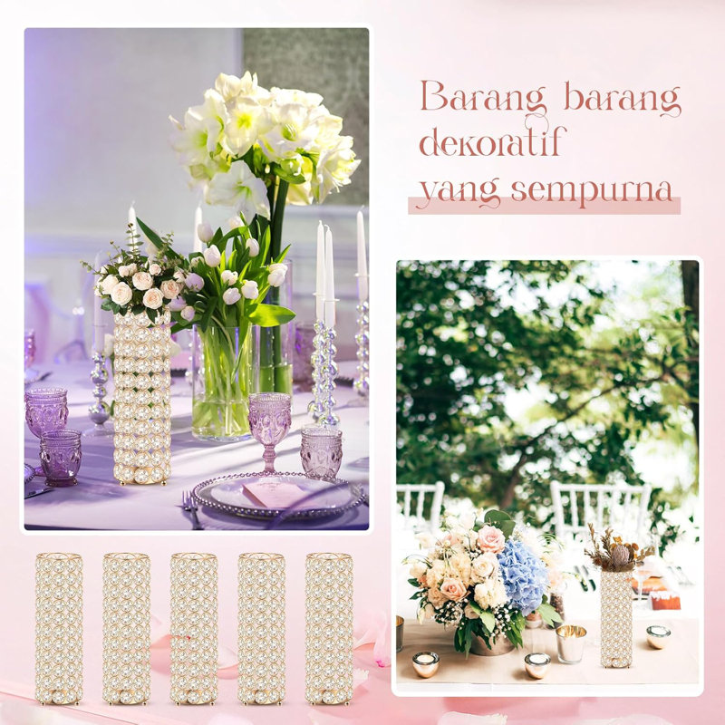 16 vases à fleurs en cristal doré et bougeoirs 16 lumières - Centres de table élégants pour les mariages, les fêtes et la décoration intérieure