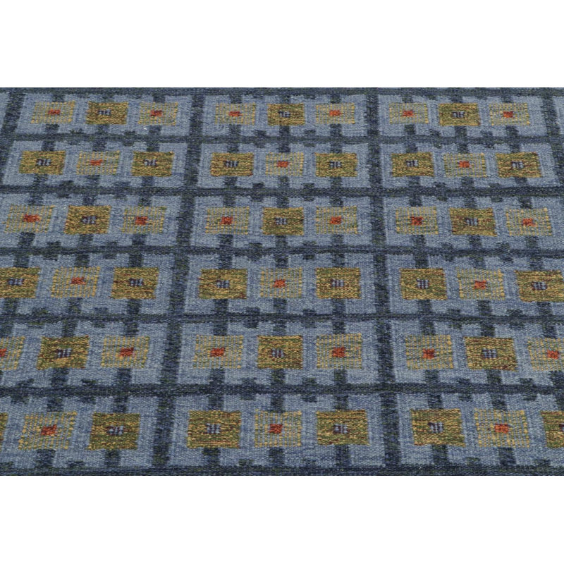 Scandinavian Hand Knotted Wool Geometric Area Rug, Rectangle 10' x 14'