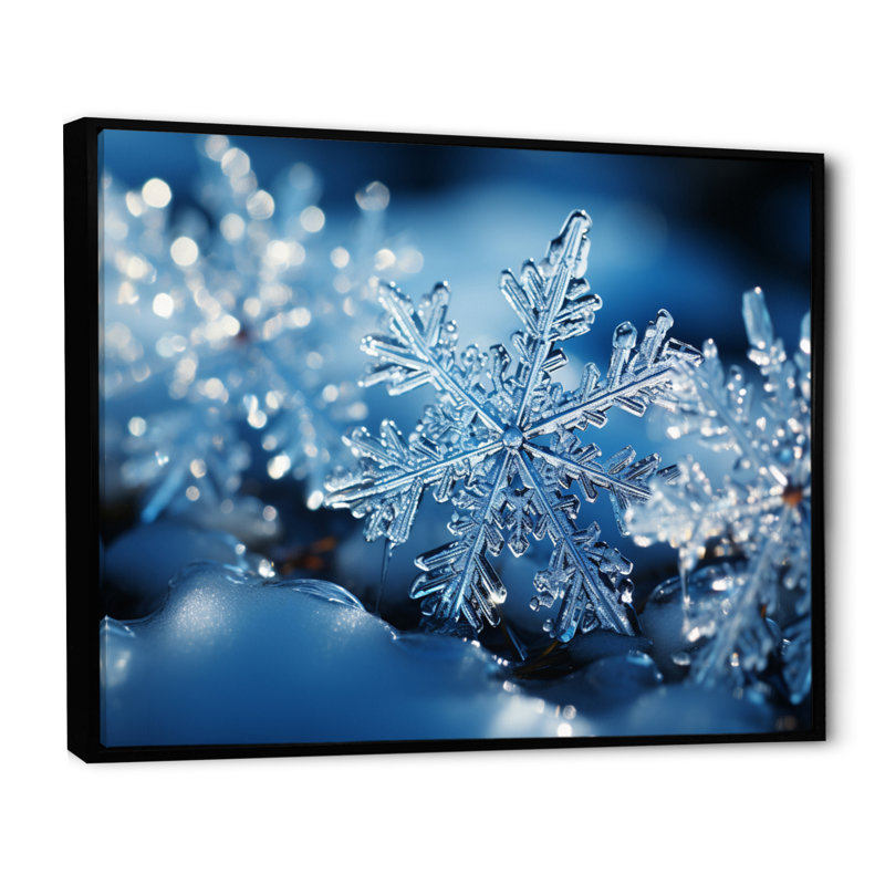 «Glimmering Snowflakes II - Winter Landscape», art encadré, Cadre flottant noir, H 30 po x l 40 po x P 1,5 po