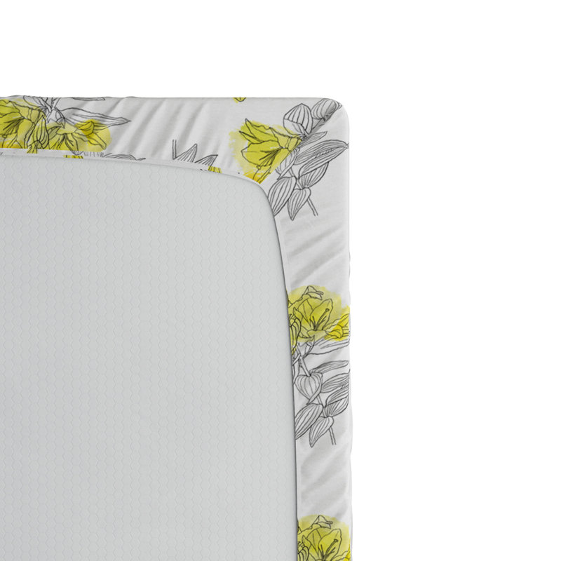 Microfiber Fitted Sheet, Queen Fitted Sheet, Gray/Yellow Floral
