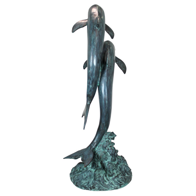 Twin Dolphins in Tandem Garden Statue