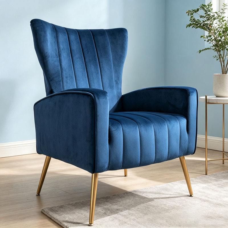Fauteuil à oreilles moderne rembourré, Bleu