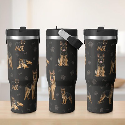 Gobelet 30 oz avec couvercle et poignée Gobelets isothermes en acier inoxydable Bouteille d'eau mignonne avec rabat (chien)
