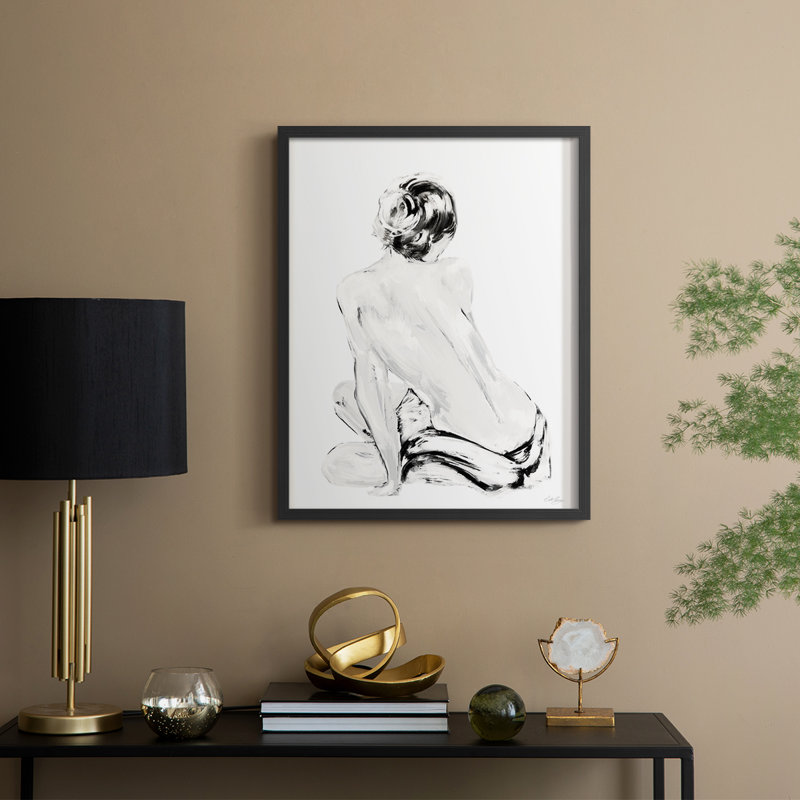 Impressionistic Soft Nude II Framed Print - Solid Wood, 30" H x 24" W, Black