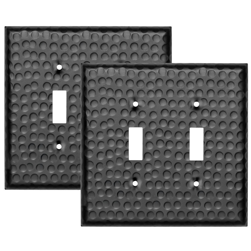 Hand Hammered 2-Gang Toggle Light Switch Standard Wall Plate, Black
