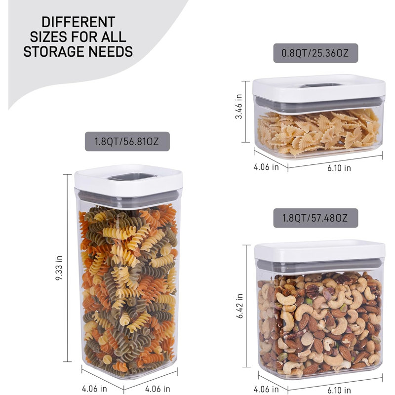  Paquet de 3 contenants de rangement pour aliments scellés à une touche avec couvercles, contenants en plastique empilables sans BPA pour l'organisation de la cuisine, comprenant étiquettes, marqueurs, tasses et brosse